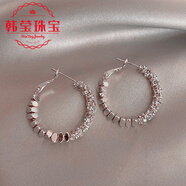 胖東來(lái)同款18k金耳環(huán)au750鑲鉆圈圈2024新款耳飾女感耳扣耳圈 白18k金色碎銀圈圈耳環(huán)