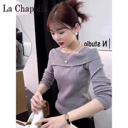 拉夏貝爾（La Chapelle）秋冬設(shè)計(jì)感小眾氣質(zhì)一字領(lǐng)毛衣別致獨(dú)特套頭針織衫打底上衣女 純100自動(dòng)發(fā)熱灰色 純100自動(dòng)發(fā)熱L 建議105-115斤