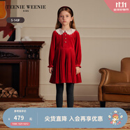 Teenie Weenie Kids小熊童裝25年款新款女童天鵝絨蕾絲百褶連衣裙 紅色 110 cm