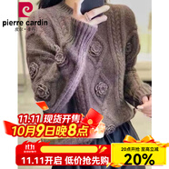 皮爾卡丹（pierre cardin）韓國(guó)重工立體鉤花純色針織衫女秋冬加厚寬松圓領(lǐng)毛衣打底衫 咖啡色 M