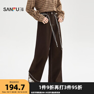 三福（SANFU）牛仔褲2025秋季都市個(gè)性腰繩花邊闊腿褲長(zhǎng)褲女裝510033 咖色 28