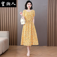 望湘人2025夏季新款氣質(zhì)連衣裙女夏季時(shí)尚中造棉印花裙子 3號(hào)色 XL 建議90-110斤