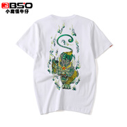 BS'O小魔怪麒麟重工刺繡T恤重磅t恤透氣 5分寬松大碼夏季純棉男裝體恤 白色CJ2EV2820 XL(140-160斤)