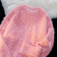 星宿搖（xingsuyao）早秋季純色保暖內搭針織衫男日系潮牌復古寬松軟糯毛茸茸圓領(lǐng)毛衣 粉紅色 XL