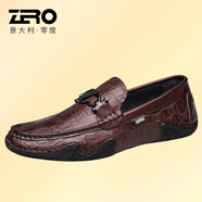 零度zero官方豆豆鞋男鞋2024春夏新款柔軟舒適皮鞋潮流男士商務(wù)休閑鞋 暗棕【官方發(fā)售】 39