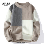 NASA MARVEL撞色拼接毛衣男冬季新款韓版潮流休閑百搭寬松針織衫 6302卡其色 2XL （約135-150斤可穿）