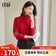歐莎（OSA）慵懶風(fēng)外穿半高領(lǐng)加厚新年套頭麻花毛衣女冬季2025年新款 紅色A L