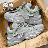 森馬（Senma）男鞋春季新款加絨高幫皮面休閑棉鞋百搭運(yùn)動(dòng)鞋男厚底增高老爹鞋男 灰色低幫 39