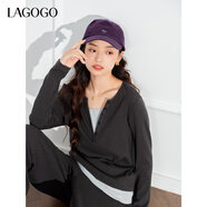 LAGOGO設計感假兩件長(cháng)袖T恤女拉谷谷春秋新款休閑針織運動(dòng)上衣 深灰色(R0) S