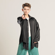 Nobana現代舞蹈襯衫練功服男女款演出服寬松上衣飄逸長(cháng)袖襯衣舞蹈生服裝 質(zhì)感黑 XL