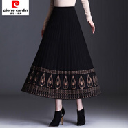 皮爾卡丹秋冬新款加厚針織裙半身裙百褶裙中長(cháng)款高腰民族風(fēng)Aa字裙大擺長(cháng)裙 黑色 S 建議【80-90斤】