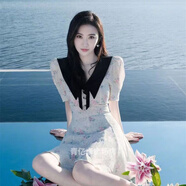 韋戒明星同款連衣裙景甜法式泡泡袖拼接娃娃領(lǐng)碎花女夏溫柔風(fēng)收腰短裙 娃娃領(lǐng)連衣裙（優(yōu)質(zhì)版） XL