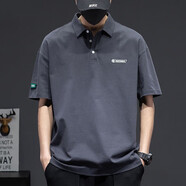 范哲爵paolo衫男夏季男士POLO感翻領(lǐng)短袖t恤寬松大碼簡約復(fù)古體恤 深灰色 M 90-110斤