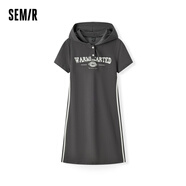森馬（Semir）連衣裙女字母印花復(fù)古潮流休閑2024新款夏修身連帽短裙運(yùn)動(dòng)風(fēng) 灰色調(diào)00322-長(zhǎng)款 XS