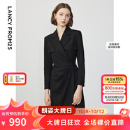 朗姿設(shè)計(jì)感ol風(fēng)氣質(zhì)顯瘦西裝裙冬季新款法式長(zhǎng)袖高級(jí)感連衣裙 黑色2 XL