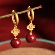 伊夢(mèng)嬌朱砂耳環(huán)純銀古法金耳環(huán)女新中式國風(fēng)紅色復古祥云耳墜耳飾高含量 紫金砂