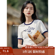 茵曼（INMAN）潮趣印花女裝圓領(lǐng)短袖T恤修身顯瘦套頭短款2025夏季新款上衣 月牙白 -18525987 L