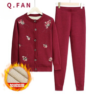 恰凡（QIAFAN）中老年人冬裝衣服女奶奶保暖內衣套裝加絨加厚媽媽裝秋冬季打底衫 F45TCm 花朵大紅 L  （建議105斤以?xún)龋?
                                         title=