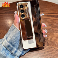 三星（SAMSUNG）【品質(zhì)原裝】適用三星zfold6手機殼新款zfold5/4折疊屏保護套Gala 【白色】電鍍金邊皮紋自帶鋼化膜支架 三星W23_5G
