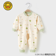 G.DUCKKIDS小黃鴨嬰兒連體衣開襠春秋夏季純棉薄款寶寶衣服新生兒開檔哈衣爬 BE154開檔款-綠色小樹 80碼建議17-21斤