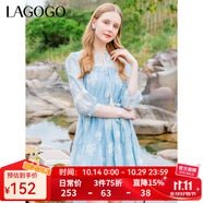LAGOGO刺繡民族風(fēng)連衣裙女拉谷谷夏季新款泡泡袖小個(gè)子度假裙子 混色(Y0) S