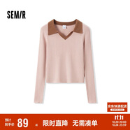森馬毛衣女短款修身顯瘦簡約春秋撞色polo領(lǐng)毛衫復古109524107003