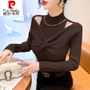 皮爾卡丹（pierre cardin）蝴蝶結紅色毛衣女冬季2025新款露肩上衣時(shí)尚洋氣時(shí)髦打底衫女秋冬 咖啡色 M
