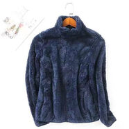 俞兆林（YUZHAOLIN）雙面法蘭絨毛毛外套女短款珊瑚絨2025秋冬加厚保暖抓絨上衣女衛衣 藏青色 女裝  暖暖毛 2XL 建議110-125斤