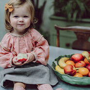 LELE JOVE北歐風(fēng)女童甜美蕾絲圓領(lǐng)衫春秋款女寶寶泡泡袖公主襯衫長(cháng)袖上衣 霧光粉 120