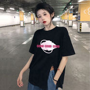 萱雅希黑色側(cè)開叉短袖恤女韓版寬松百搭春夏新款打底衫潮 黑色1粉色cood-女可外穿打底衫 均碼 m 建議(85-100斤)-女可外