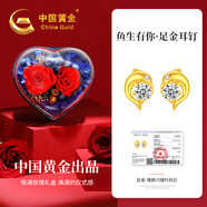 中國(guó)黃金余生有你黃金耳釘女士足金耳環(huán)七夕情人節(jié)禮物送女友老婆結(jié)婚紀(jì)念 足金海豚耳釘【告白禮盒】