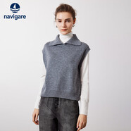 Navigare意大利小帆船翻領(lǐng)背心毛衣女無(wú)袖針織衫2334923501 灰 S 