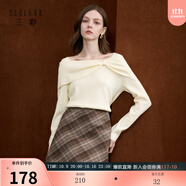 三彩2025秋季新款蝴蝶結(jié)針織衫一字領(lǐng)毛衫套頭優(yōu)雅M 米白色 M 160/84A