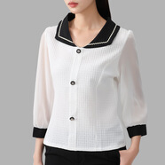 丹語(yǔ)（DANYU）娃娃領(lǐng)雪紡衫女上衣大碼女裝胖mm2024新款女裝九分袖別致漂亮小衫 白色 M