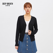 深呼吸DEEP BREATH女裝可機洗純羊毛針織開衫女A400298 黑 M (3碼)