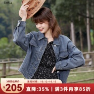 百圖betu女裝春季新款短外套簡約寬松ins潮百搭牛仔外套女2401T45 牛仔色 L