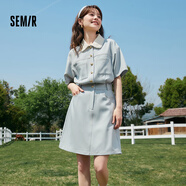 森馬森馬連衣裙女花邊娃娃領(lǐng)俏皮小清新夏季質(zhì)感明線(xiàn)裙子文藝 冰藍80900 150/76A/XS