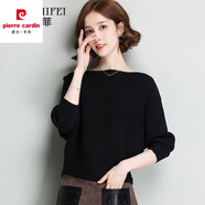 皮爾卡丹（pierre cardin）篇幅衫女上衣春秋裝2024新款韓版百搭寬松蝙蝠袖一字領(lǐng)針織衫毛衣 黑色   針織秋裝 XL