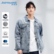 真維斯（Jeanswest）夾克男2025秋冬親膚透氣刺繡時(shí)尚百搭男士牛仔夾克外套藍色5XL