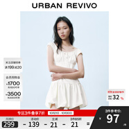 UR2025春季新款女裝撞色蕾絲飄帶U領(lǐng)無(wú)袖修身連衣裙UYY750014 米黃 (偏短) S