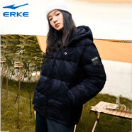 鴻星爾克羽絨服女冬裝新款女裝連帽防風(fēng)加厚保暖棉衣女士羽絨外套風(fēng)衣 正黑8581【羽絨服】 L/165
