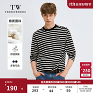 Teenie Weenie小熊男裝簡(jiǎn)約風(fēng)條紋長(zhǎng)袖T恤秋冬休閑潮流打底衫 黑色 M 170