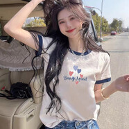 以純 YISHION純棉色領(lǐng)短袖T恤女2025夏季新款洋氣減齡打底衫撞色顯瘦內(nèi)搭上衣 032藍(lán)領(lǐng) M (95-105斤)