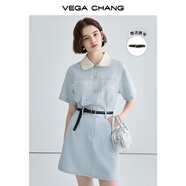 VEGA CHANG法式茶歇連衣裙女2025夏季新款高級感氣質(zhì)小個子顯瘦赫本風長裙子 baby藍（短款） S