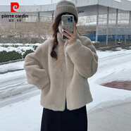 皮爾卡丹皮毛一體秋冬季新款水貂絨外套女短款保暖立領(lǐng)環(huán)保獺兔毛時尚外套 杏色高品質(zhì) L 建議120-138斤