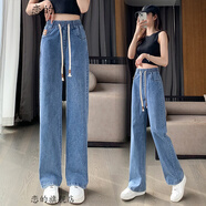 戀的夏季休閑褲子女學(xué)生夏天寬松新款少女高中初中生牛仔褲女生闊腿褲 潮流韓版藍色 均碼（可備注碼數(shù)）