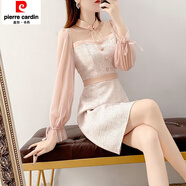 皮爾卡丹（pierre cardin）粉色長(zhǎng)袖小香風(fēng)連衣裙春秋裝2025年新款女溫柔優(yōu)雅名媛小個(gè)子裙子 淡粉色 L