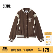 森馬（Semir）外套女刺繡拼接撞色寬松夾克2024冬季仿毛呢棒球服109724108004