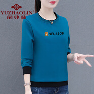 俞兆林 衛衣女加絨加厚棉T女春秋冬女裝2024新款時(shí)尚洋派中年裝長(cháng)袖上衣 孔雀藍 [春秋款] M (建議80-95斤)