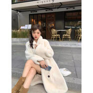 Radinka2025秋冬新款美拉德長(zhǎng)款寬松加厚仿水貂毛領(lǐng)仿皮草外套大衣女MYQ 米白色 加厚 S 80-100斤